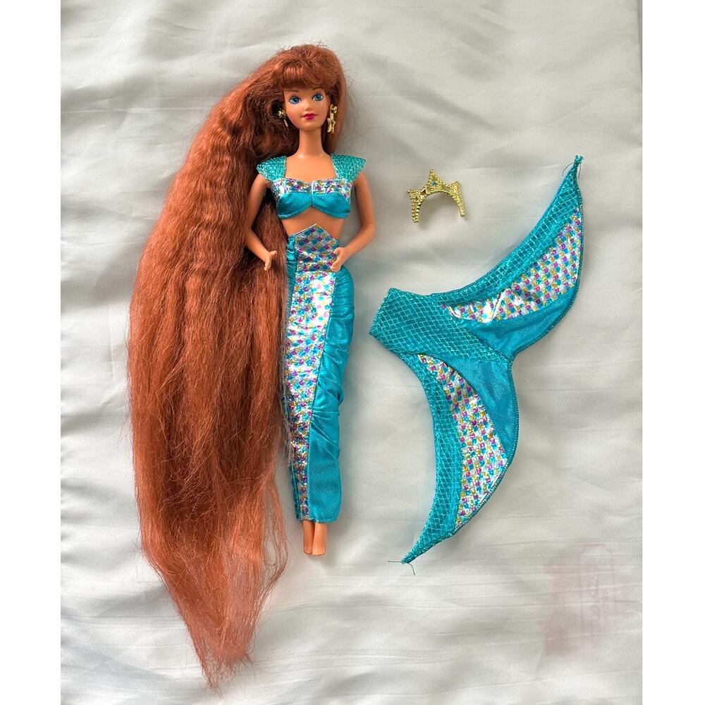 90s Barbie Jewel Hair Mermaid Midge Doll Longest Red Hair Blue Outfit Mattel